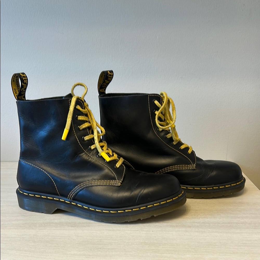 Dr. Martens Black Leather Boots with Yellow Laces